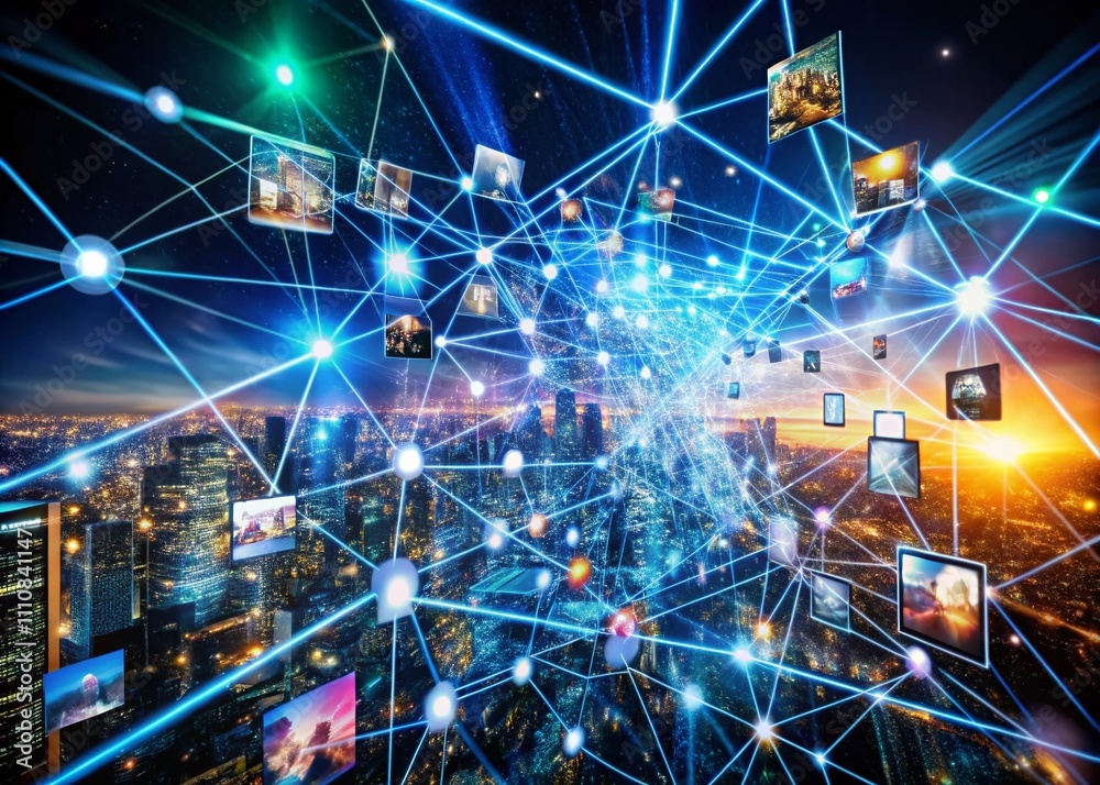 Fototapeta premium Visualizing the Future Digital Network: A Complex Web of Technology and Communication Intertwined with Data Connectivity