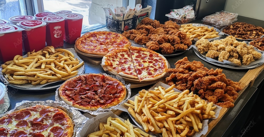 Fototapeta premium Assorted Take-Out Food. AI generated illustration.