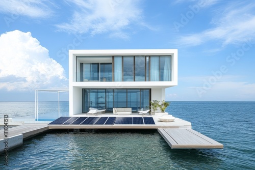 Modern Minimalist Seascape Home with Solar Panels photo