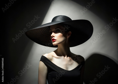 A Woman In A Black Dress Is Wearing A Big Hat