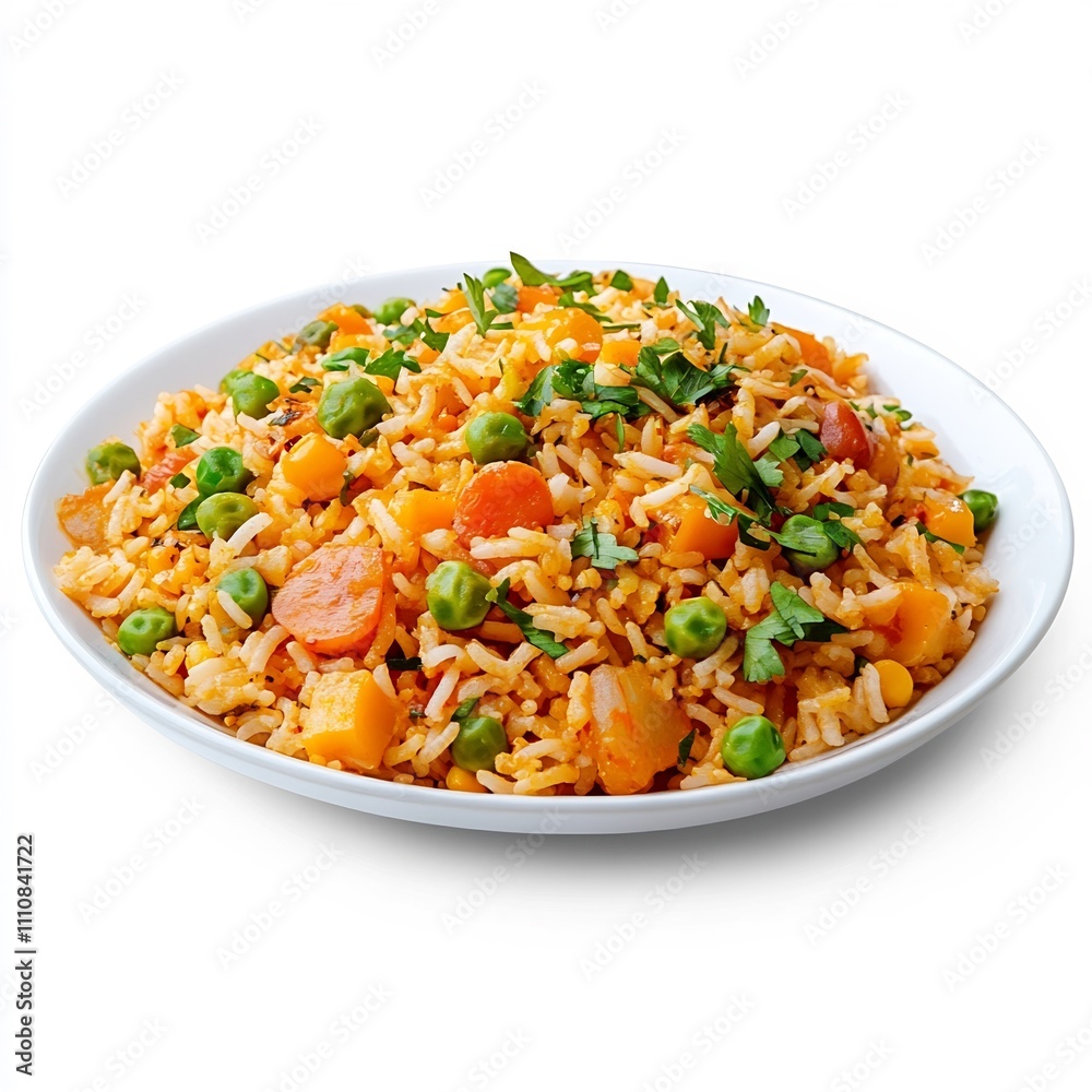 Macro Close up of Delectable Turkish Side Dish pilav on White Background Macro Close up of Delectable Turkish Side Dish pilav on White Background