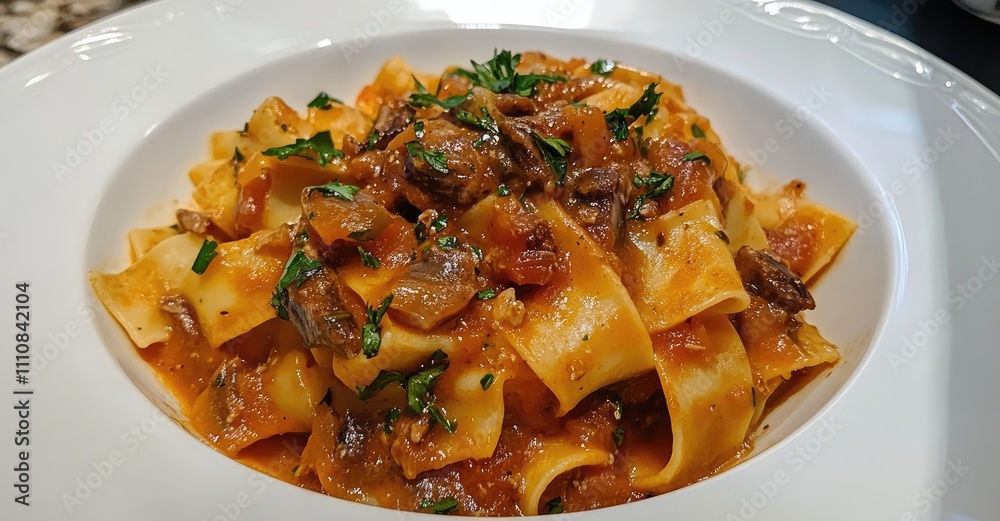 Pappardelle Pasta with Wild Boar Sauce. AI generated illustration. Pappardelle Pasta with Wild Boar Sauce. AI generated illustration.