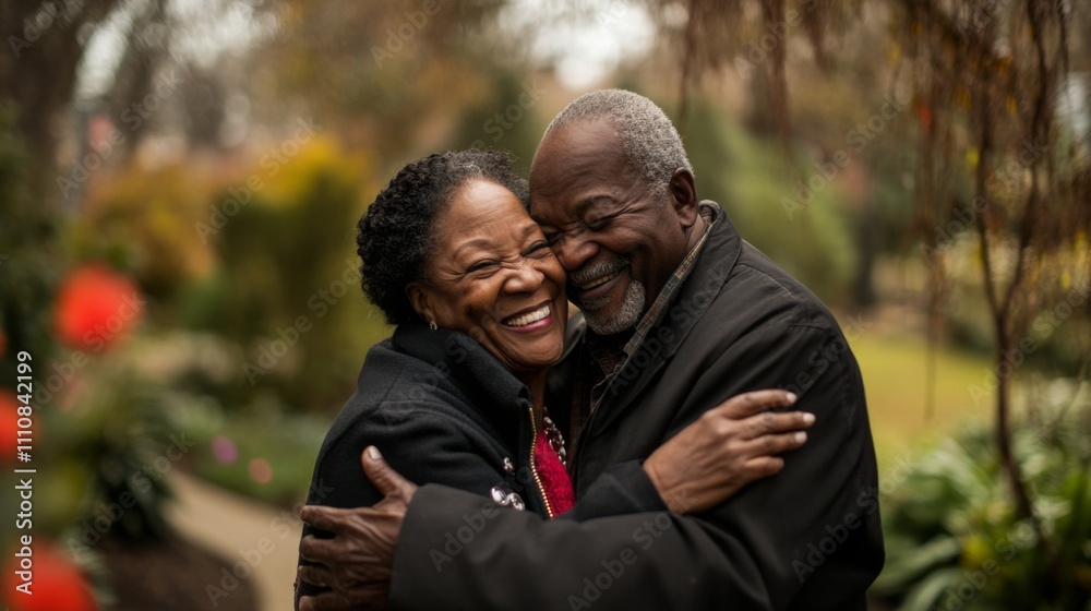 A heartwarming portrait of a loving couple embracing in a garden setting