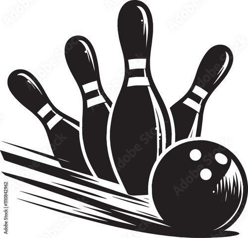 Bowling ball strike pin silhouette vector illustration isolated on a white background