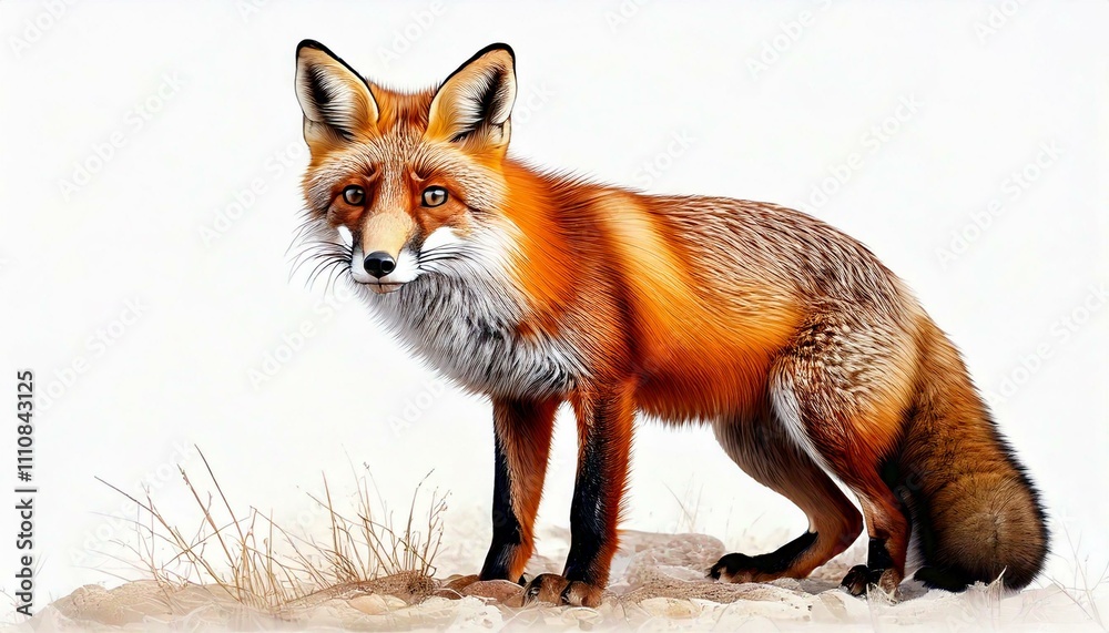 Fototapeta premium a fox lost near the hunt; animal alone on white background