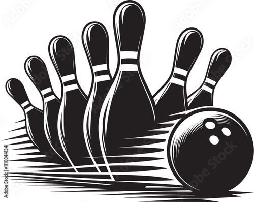 Bowling ball strike pin silhouette vector illustration isolated on a white background