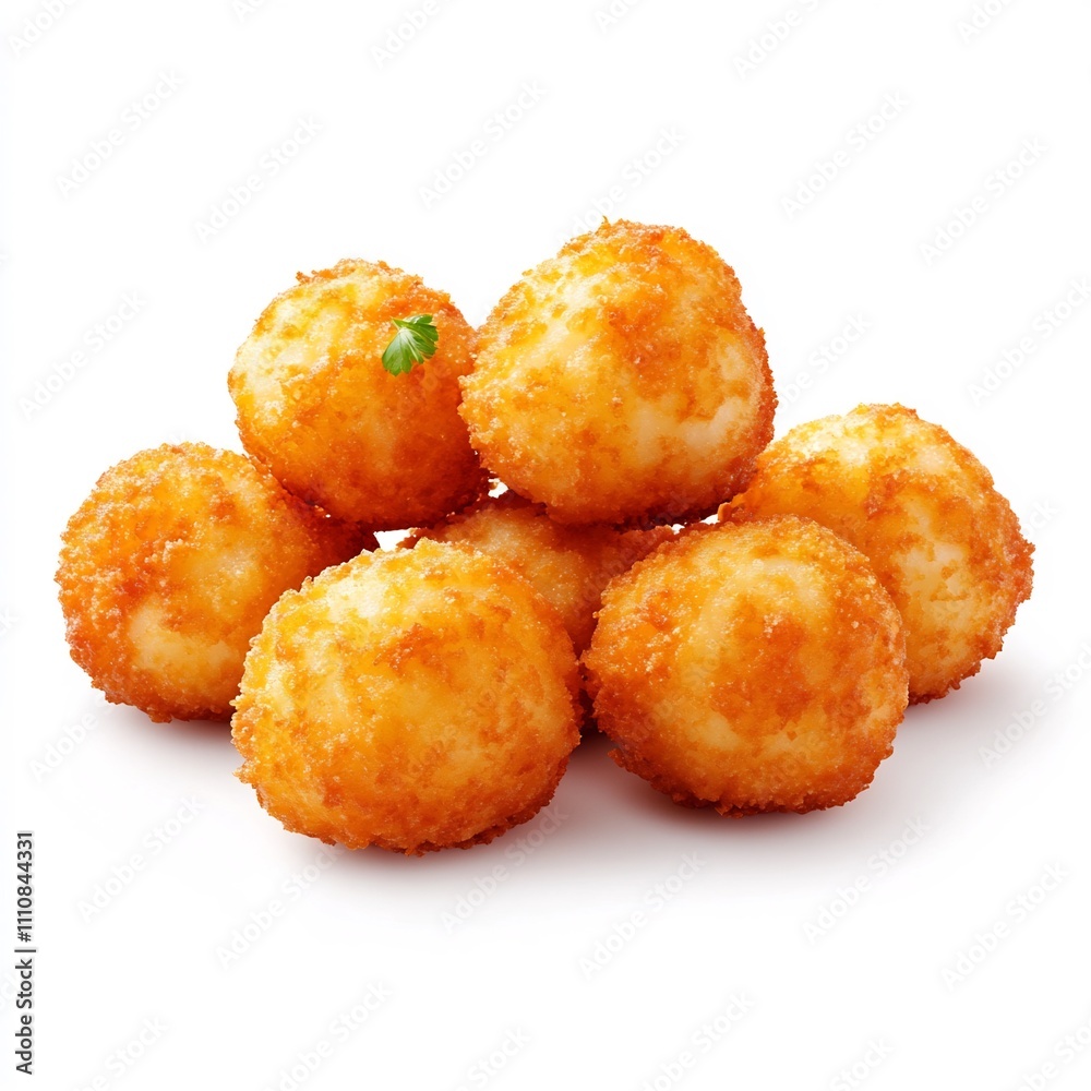 Macro Shot of Crunchy Golden Hushpuppy Side Dish on White Background Macro Shot of Crunchy Golden Hushpuppy Side Dish on White Background