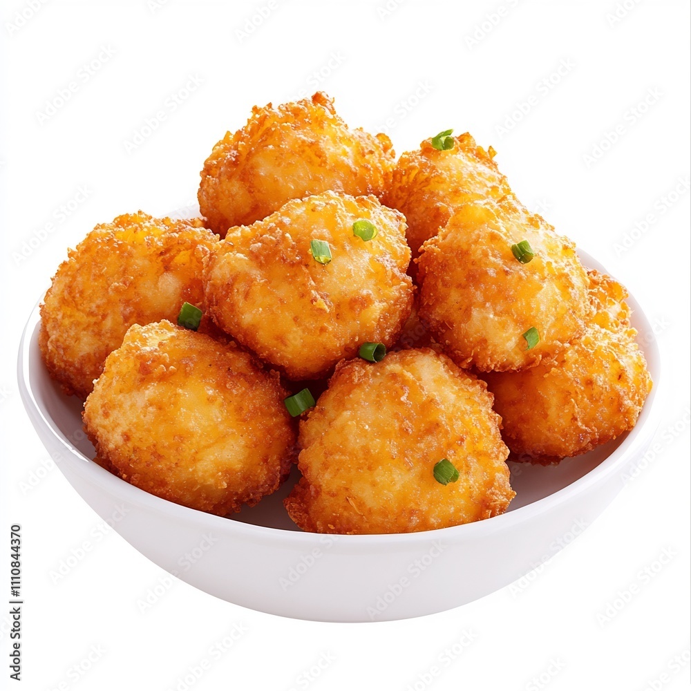 Closeup of Crispy Golden Fried Hushpuppy Side Dish on White Background Closeup of Crispy Golden Fried Hushpuppy Side Dish on White Background