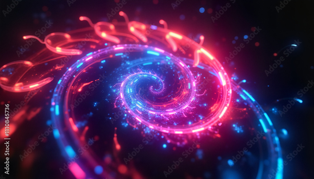 Neon spiral of blue and red lights in dark abstract background Neon spiral of blue and red lights in dark abstract background