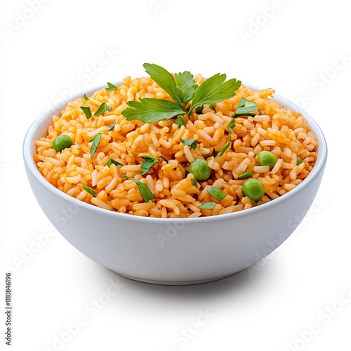 Vibrant and Flavorful Side Dish of Arroz Rojo Traditional Mexican Rice Specialty on White Background