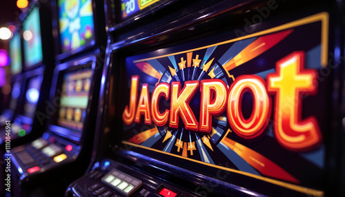 Wallpaper Mural Slot machine with "Jackpot" sign in a colorful casino Torontodigital.ca