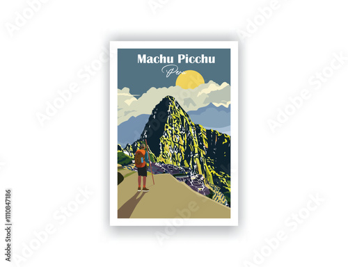 Machu Picchu, Peru Vintage Travel Posters. Vector illustration. High Quality Prints