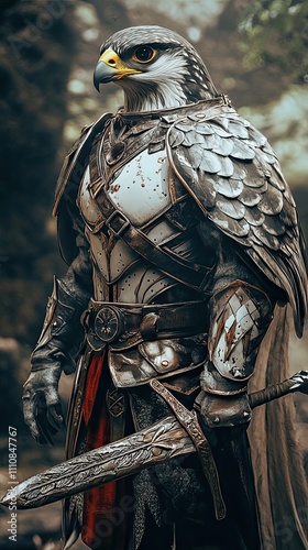 A Falcon Knight in Ancient Armor Stands Ready for Battle photo