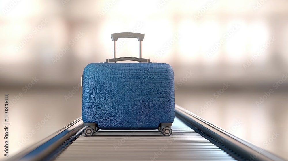 Blue suitcase on airport conveyor belt travel lifestyle transport Blue suitcase on airport conveyor belt travel lifestyle transport