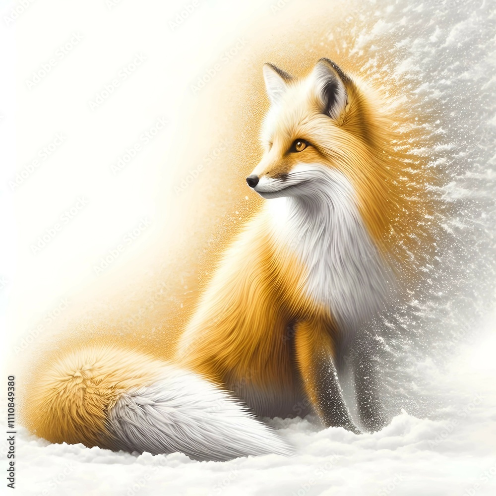 Obraz premium This elegant fox exudes beauty and tranquility as it lies amidst a serene, snow-covered setting.