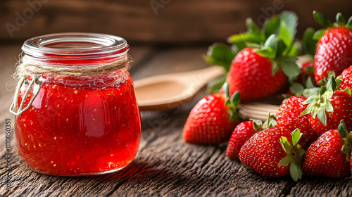 Wallpaper Mural Homemade strawberry jam in a glass jar with fresh strawberries on a wooden table. Torontodigital.ca