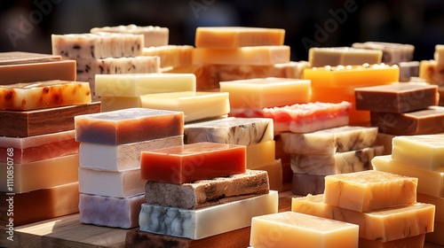 A photo of handmade soap bars stacked neatly.