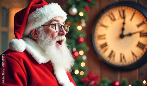 surprised and frightened Santa Claus was late