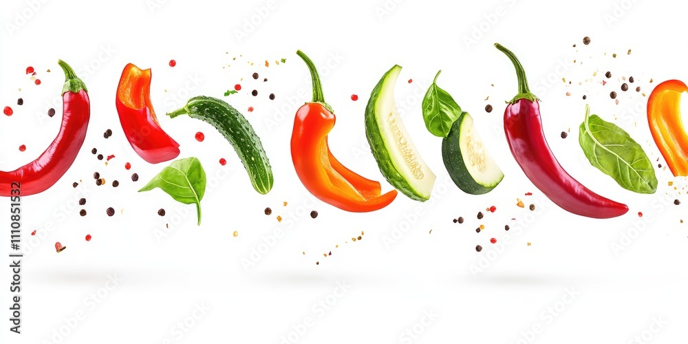 Fresh vegetables in an energetic display of vibrant colors and movement Fresh vegetables in an energetic display of vibrant colors and movement
