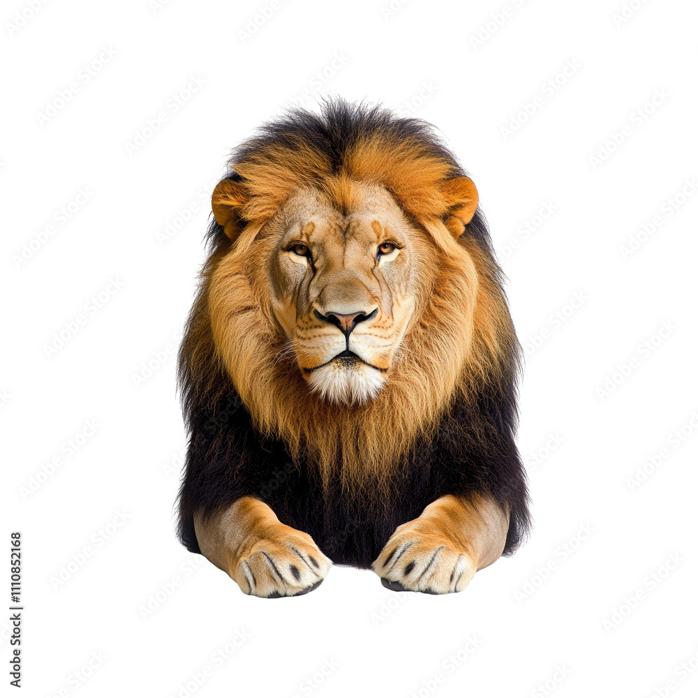 Fototapeta premium Majestic Male Lion with a Powerful Gaze - Isolated on Black