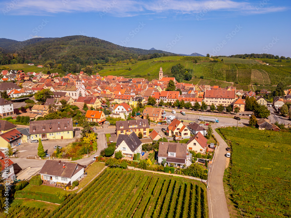 Aerial View on Riquewihr Alsace France