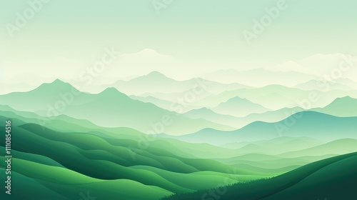 Minimalist green hills under a gradient sky, featuring clean lines and soft textures for modern banners.