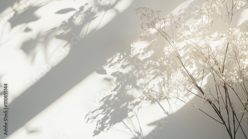 Delicate shadows of dried flowers indoor home photography minimalist natural light aesthetic