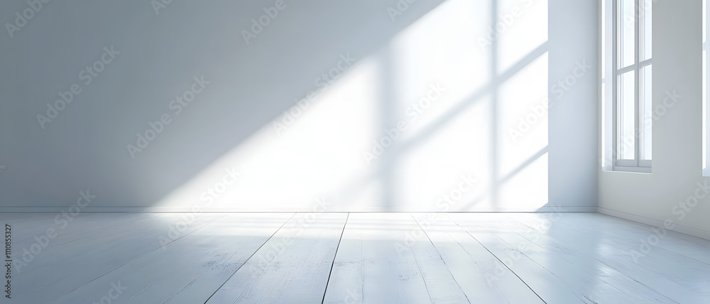 Bright Sunlight Streaming into Minimalist White Room Interior