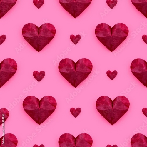 heart pattern, pink background, red hearts, seamless design, romantic theme, vibrant colors, repeating shapes, love symbol, decorative art 