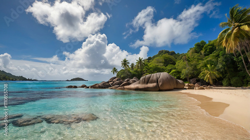 Tropical beach at Mahe island Seychelles photo