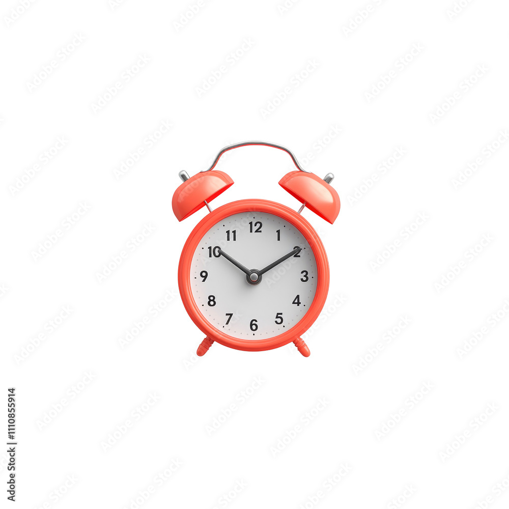Coral Orange Retro Alarm Clock Showing Time - 3D Render Coral Orange Retro Alarm Clock Showing Time - 3D Render