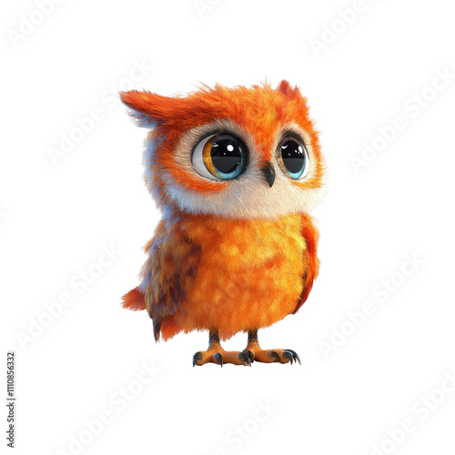 Adorable Orange Owl 3D Render of a Cute Baby Owl