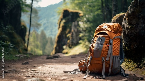 A photo of a backpack and hiking gear on a trail