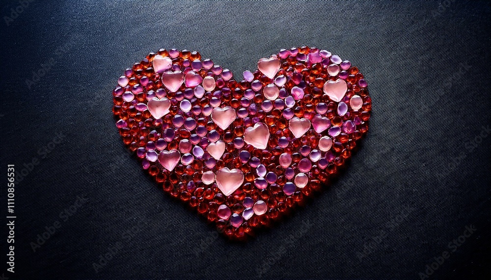 Fototapeta premium alentine’s Day logo-style image with a heart made of tiny red and pink gemstones