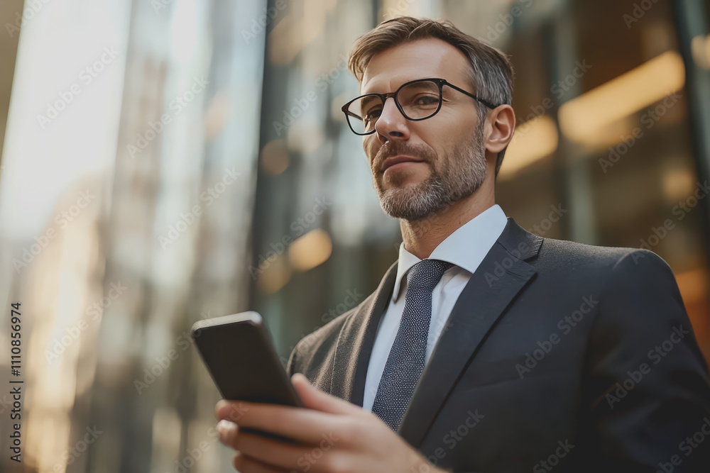 A professional-looking businessman is using a smartphone to use an investment application. A professional-looking businessman is using a smartphone to use an investment application.
