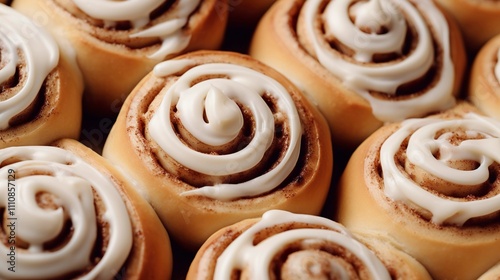 A photo of a batch of cinnamon rolls with icing.