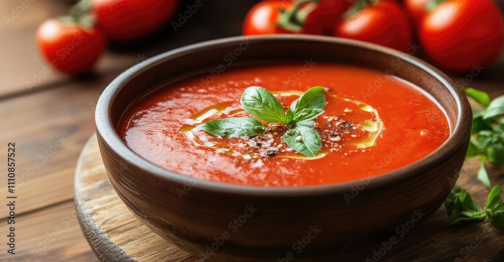 Warm Comforting Bowl of Creamy Tomato Soup. AI generated illustration.