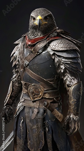 Eagle Headed Warrior in Dark Armor and Sword