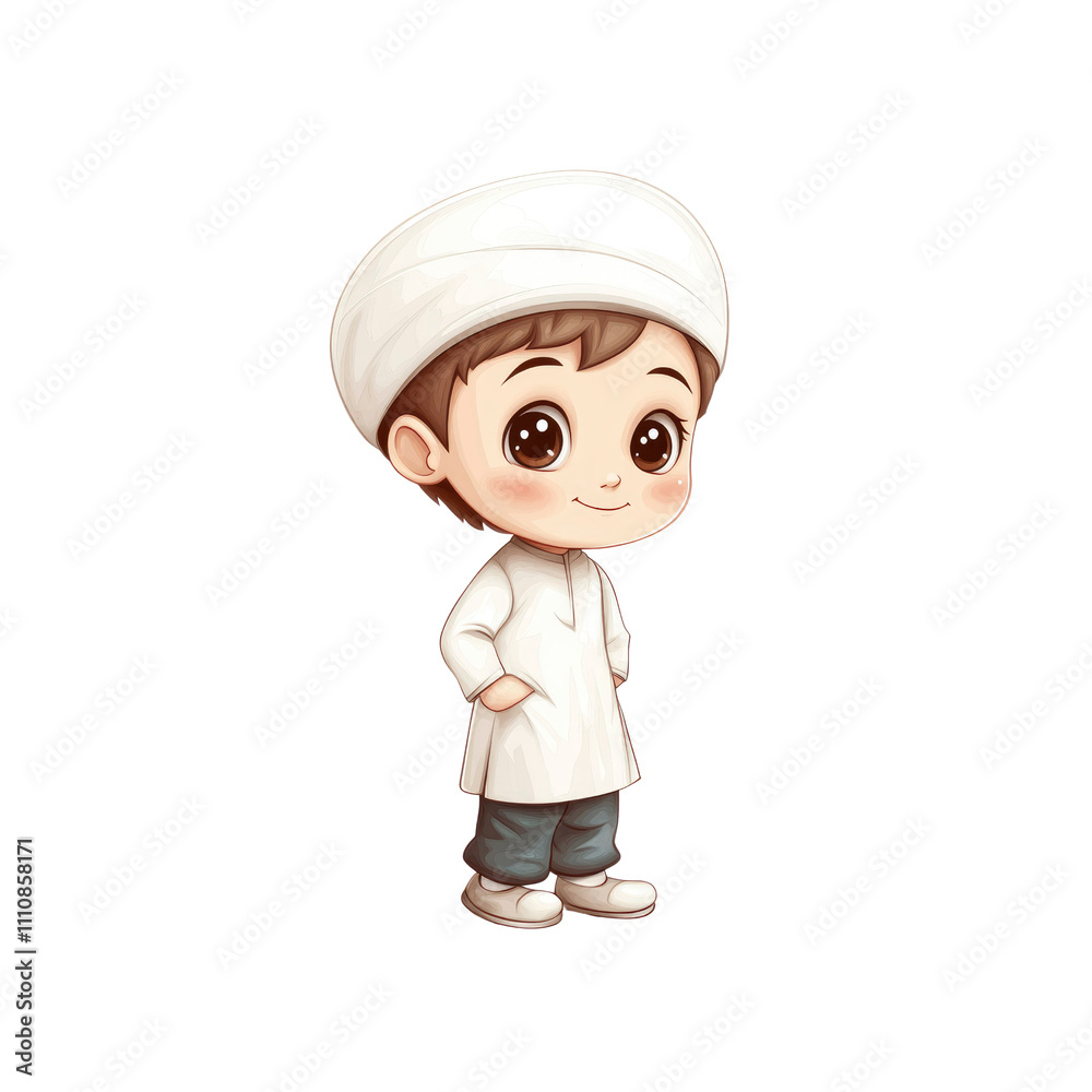 Adorable Cartoon Muslim Boy in Traditional Clothing Adorable Cartoon Muslim Boy in Traditional Clothing