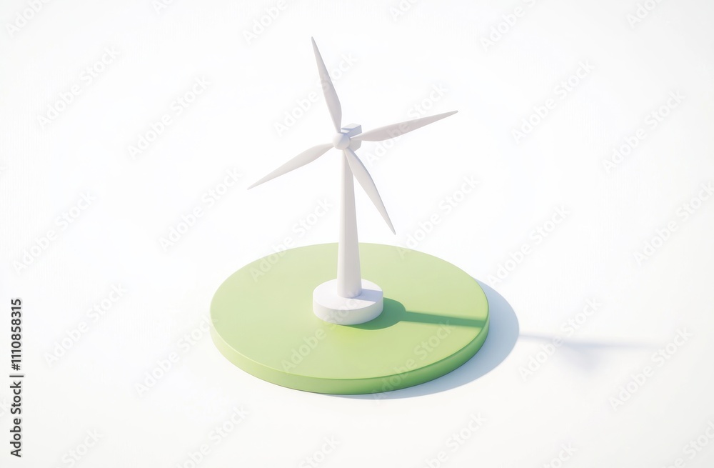 Here's a description and keywords suitable for a stock photo site.. Minimalist 3D render of a single wind turbine on a green base, isolated on white. Here's a description and keywords suitable for a stock photo site.. Minimalist 3D render of a single wind turbine on a green base, isolated on white.