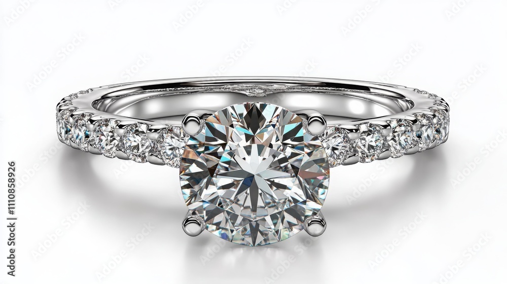 Elegant Diamond Engagement Ring on White Background Elegant Diamond Engagement Ring on White Background