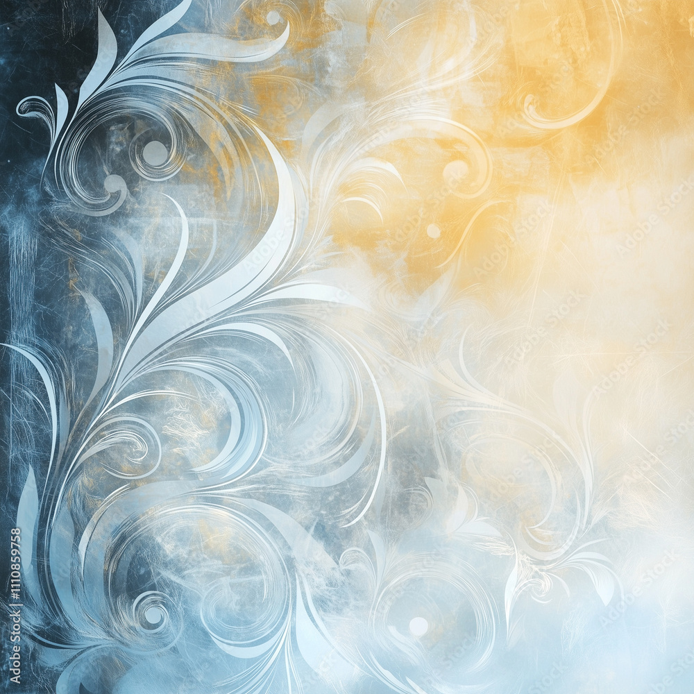 Whimsical abstract background, swirling winter winds, warm golden and icy silver tones, folkloric charm Whimsical abstract background, swirling winter winds, warm golden and icy silver tones, folkloric charm