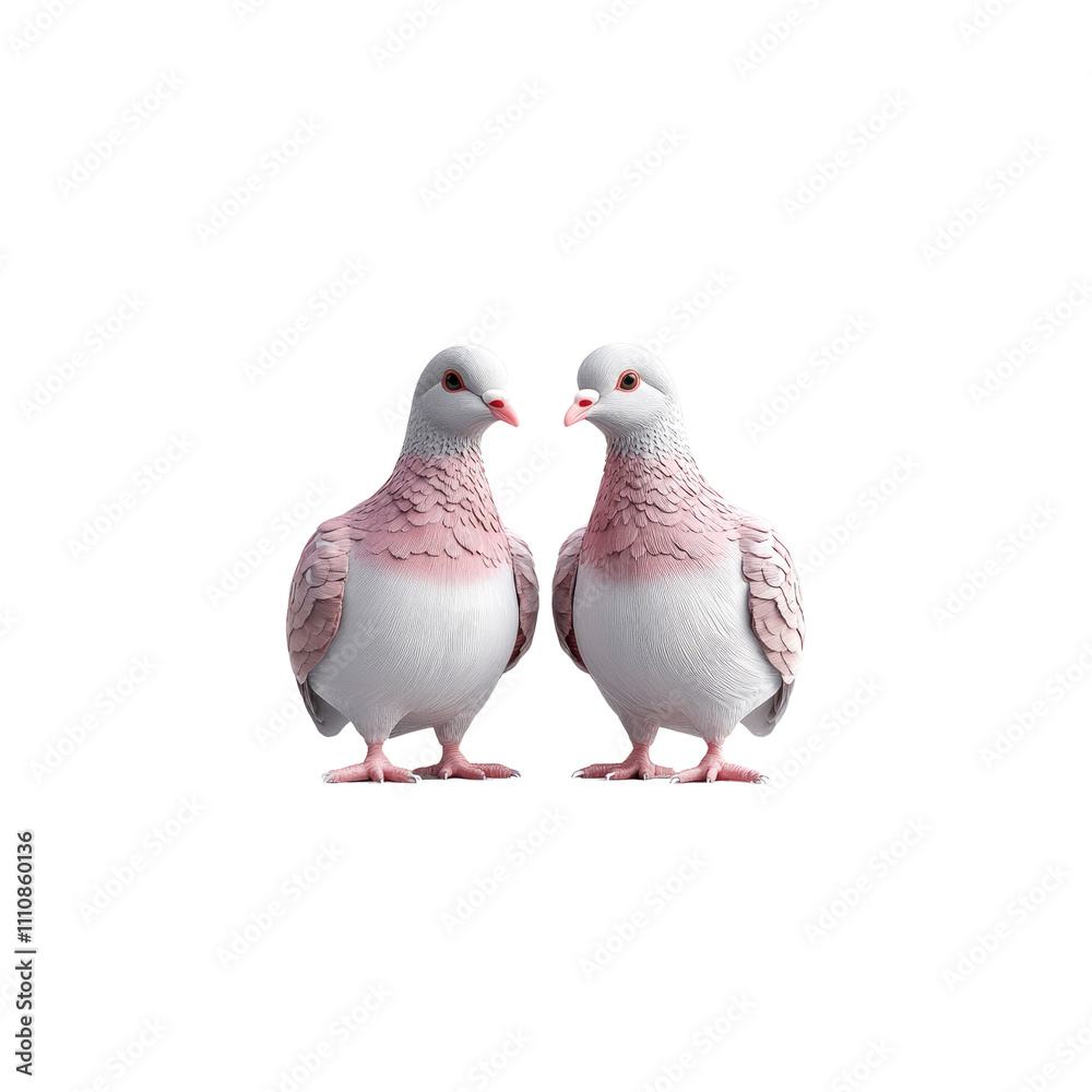 Two Pink and White Doves Facing Each Other Two Pink and White Doves Facing Each Other