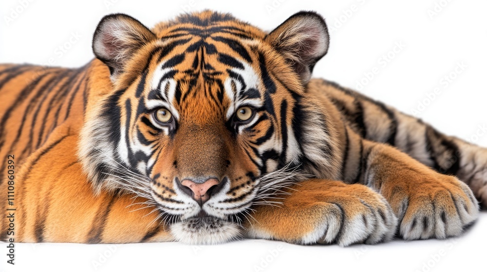 Obraz premium Majestic Adult Tiger Relaxing on Clean Surface