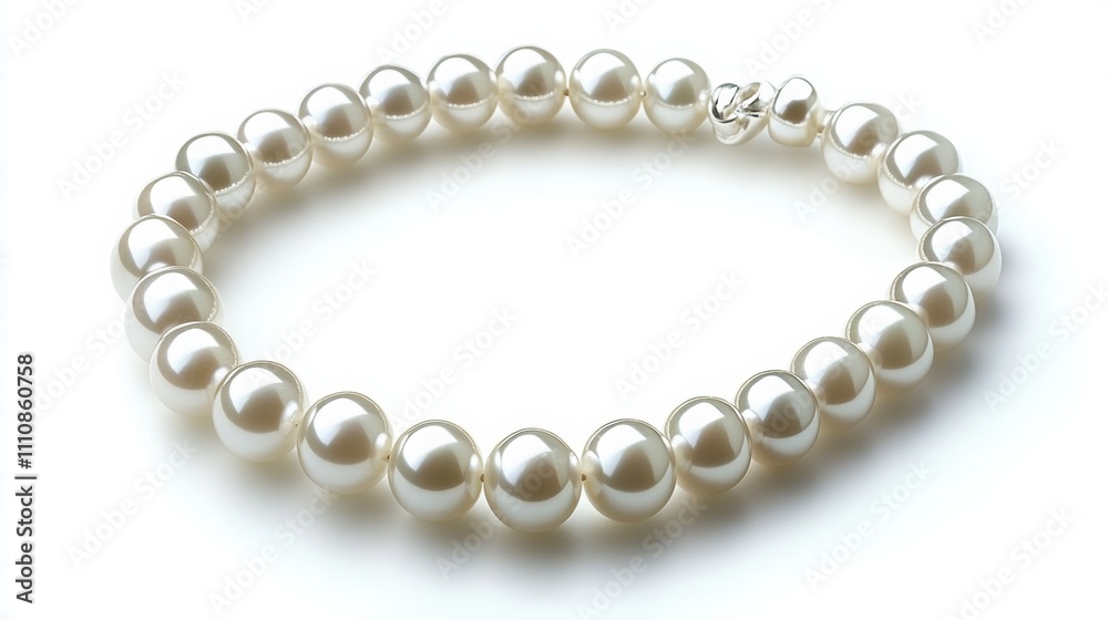 Elegant White Pearl Necklace Lying Flat on Surface Elegant White Pearl Necklace Lying Flat on Surface