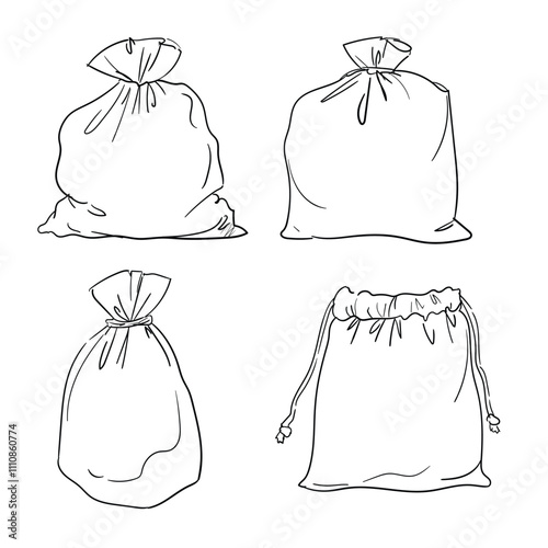 Canvas sack set closeup bag vector illustration 