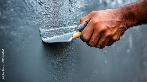 Construction Worker Hand Using Paint Roller photo