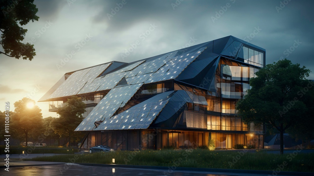 Obraz premium A photo of a building with an integrated solar