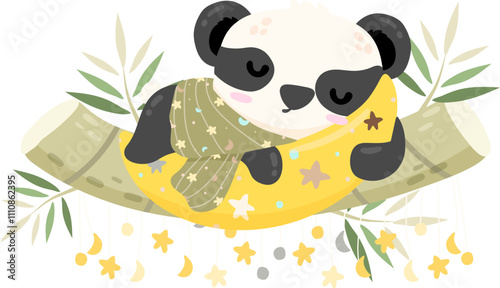 Cute little baby panda is sleeping elements.