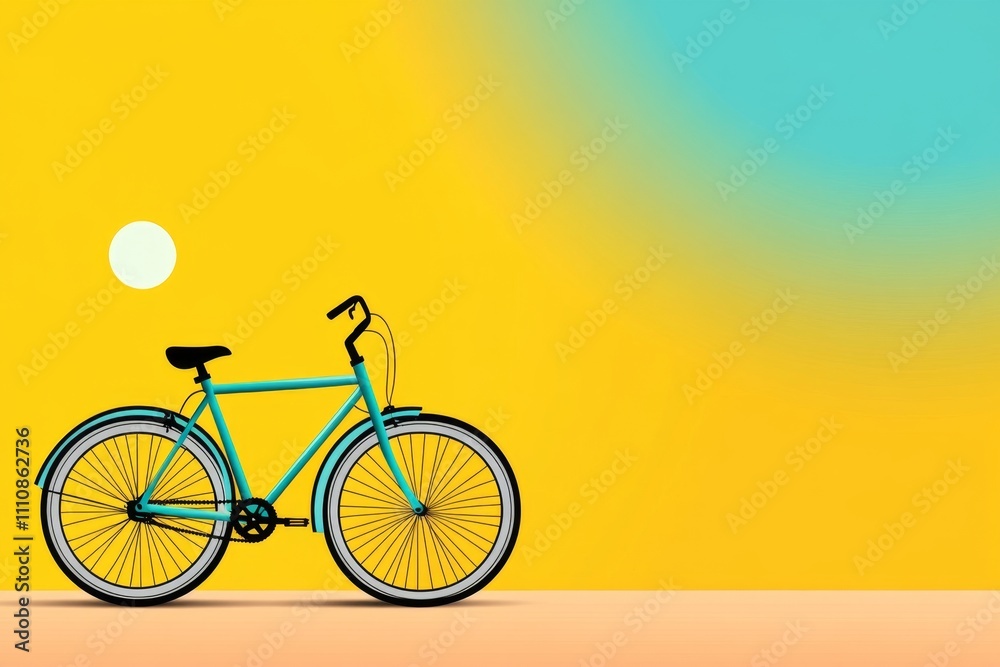 Fototapeta premium A flat vector design of a bicycle silhouette with simple geometric shapes, drawn in vibrant pastel colors